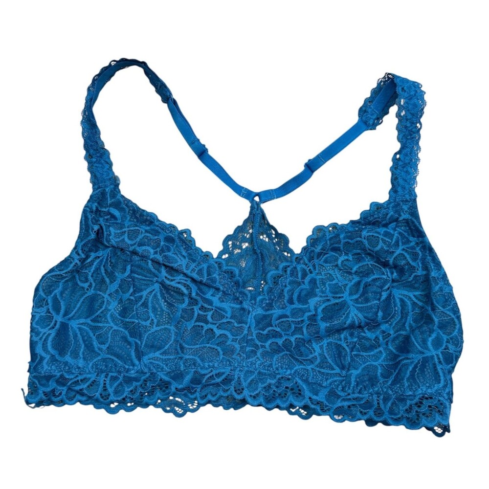 Lace Bralette Large Blue Wireless Lightweight Y Back Unpadded Pullover Boudoir